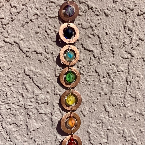 ARTISAN Chakra Sun Catcher Frosted Marble Hammered Copper Rainbow Colors - Picture 5 of 8